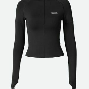 Y2K Fashion Bodycon Half Zip-Up Top - Dark Coquette & Acubi Style