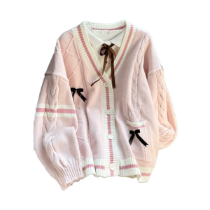 Y2K Fashion Bow Tie Kawaii Cardigan - Coquette Aesthetic Layering Piece