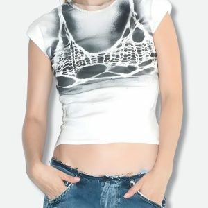 Y2K Fashion Bra Printed Tee - Coquette Style for Aesthetic Outfits