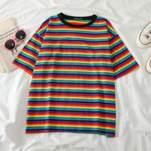 Y2K Fashion Bright Color Striped Top - Coquette & Acubi Style Essential