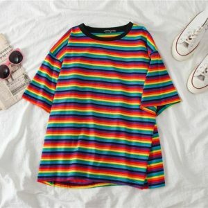 Y2K Fashion Bright Color Striped Top - Coquette & Acubi Style Essential