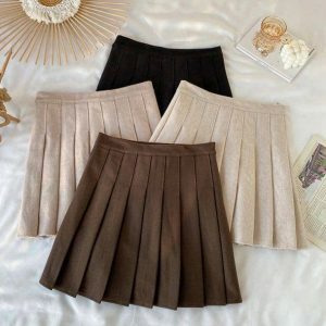 Y2K Fashion Brown College Skirt - Coquette Style Aesthetic Outfit