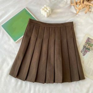 Y2K Fashion Brown College Skirt - Coquette Style Aesthetic Outfit