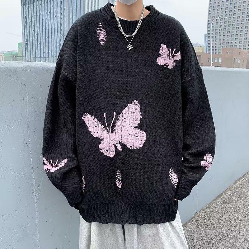 Y2K Fashion Butterfly Distressed Knitted Sweater - Coquette Aesthetic