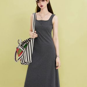 Y2K Fashion Button-Up Midi Dress - Coquette Style with Soft Aesthetic