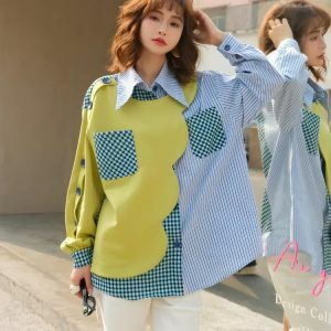 Y2K Fashion Buttoned Sleeved Patchwork Shirt - Coquette & Acubi Style