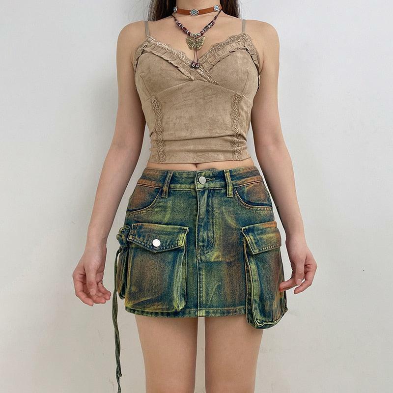 Y2K Fashion Cargo Denim Mini Skirt - Coquette & Acubi Style Essential