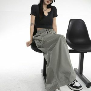 Y2K Fashion Cargo Pockets Parachute Maxi Skirt - Coquette Aesthetic Style