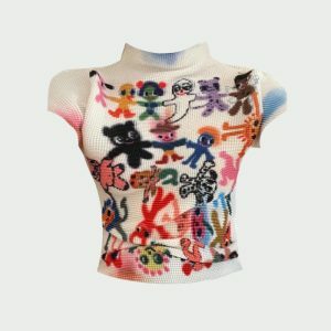 Y2K Fashion Cartoon Figures Printed Top - Coquette & Acubi Style