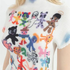 Y2K Fashion Cartoon Figures Printed Top - Coquette & Acubi Style