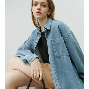 Y2K Fashion Casual Denim Shirt - Acubi Style with Coquette Aesthetic