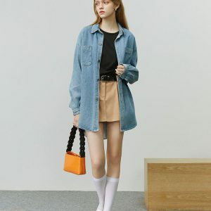 Y2K Fashion Casual Denim Shirt - Acubi Style with Coquette Aesthetic