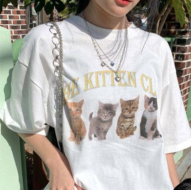 Y2K Fashion Cat Club T-Shirt - Coquette Style & Aesthetic Vibes