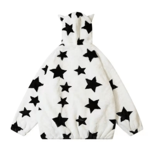 Y2K Fashion Cat Ears Star Hoodie - Coquette & Acubi Aesthetic Style