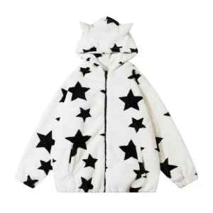 Y2K Fashion Cat Ears Star Hoodie - Coquette & Acubi Aesthetic Style