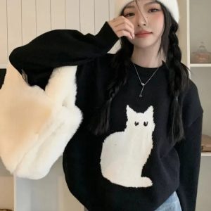 Y2K Fashion Cat Sweater - Coquette Style with Soft Girl Aesthetic