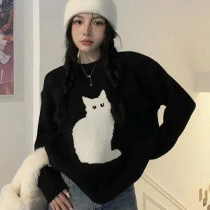 Y2K Fashion Cat Sweater - Coquette Style with Soft Girl Aesthetic