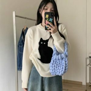 Y2K Fashion Cat Sweater - Coquette Style with Soft Girl Aesthetic