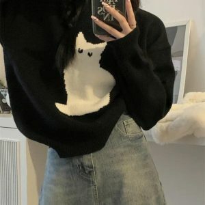 Y2K Fashion Cat Sweater - Coquette Style with Soft Girl Aesthetic