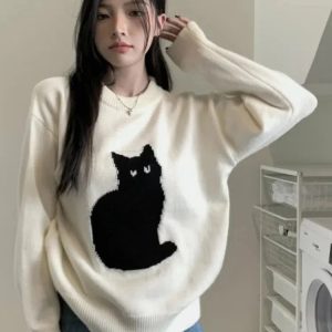 Y2K Fashion Cat Sweater - Coquette Style with Soft Girl Aesthetic