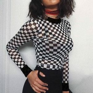 Y2K Fashion Checker Board Top - Coquette Style Aesthetic Clothing