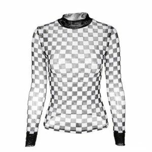 Y2K Fashion Checker Board Top - Coquette Style Aesthetic Clothing