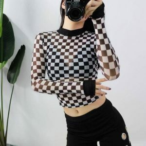 Y2K Fashion Checker Board Top - Coquette Style Aesthetic Clothing