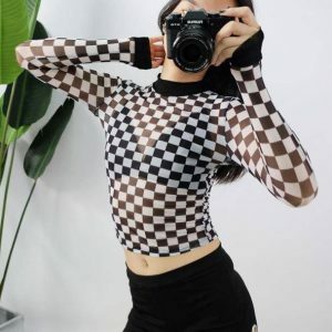 Y2K Fashion Checker Board Top - Coquette Style Aesthetic Clothing