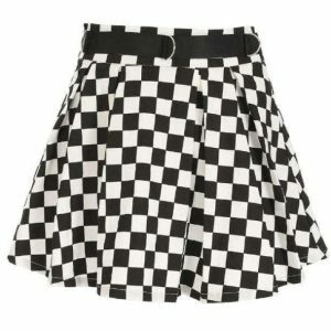 Y2K Fashion Checkerboard Skirt - Dark Coquette & Acubi Style Outfit