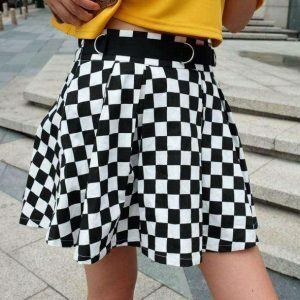 Y2K Fashion Checkerboard Skirt - Dark Coquette & Acubi Style Outfit