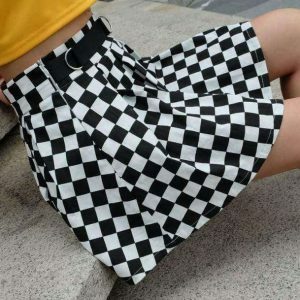 Y2K Fashion Checkerboard Skirt - Dark Coquette & Acubi Style Outfit