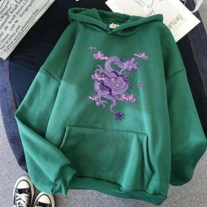 Y2K Fashion Chinese Dragon Hoodie - Dark Coquette Aesthetic Style