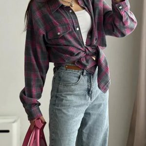 Y2K Fashion Classic Plaid Shirt - Acubi Style Coquette Aesthetic Top