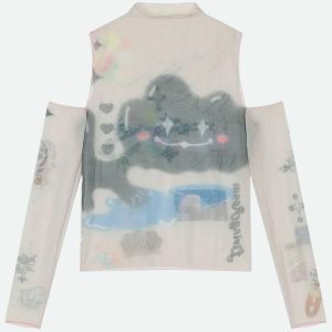 Y2K Fashion Cloud Monster Mesh Top - Dark Coquette Aesthetic Style