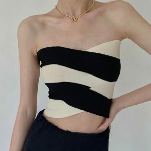 Y2K Fashion Contrast Color Tube Top - Coquette & Acubi Aesthetic Style