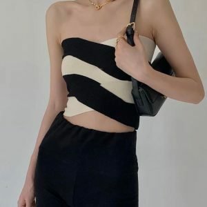 Y2K Fashion Contrast Color Tube Top - Coquette & Acubi Aesthetic Style