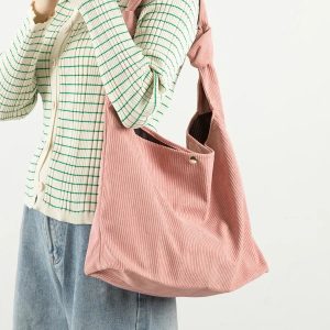 Y2K Fashion Corduroy Hobo Shoulder Bag - Coquette & Acubi Style