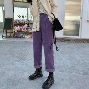 Y2K Fashion Corduroy Pants - Dark Coquette Aesthetic & Acubi Style