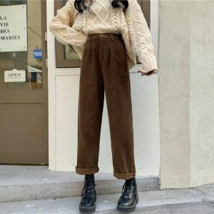 Y2K Fashion Corduroy Pants - Dark Coquette Aesthetic & Acubi Style