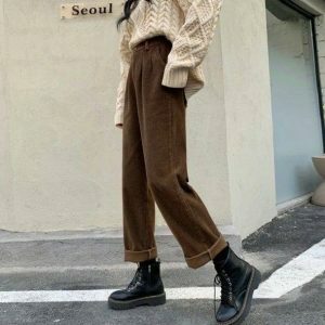 Y2K Fashion Corduroy Pants - Dark Coquette Aesthetic & Acubi Style