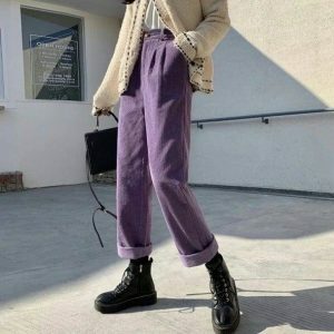 Y2K Fashion Corduroy Pants - Dark Coquette Aesthetic & Acubi Style