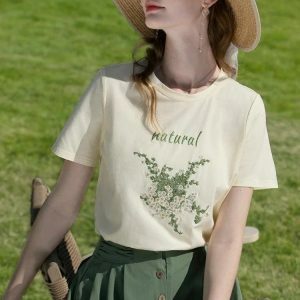 Y2K Fashion Cottagecore Natural Tee - Soft Girl Aesthetic Top