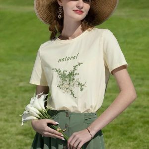 Y2K Fashion Cottagecore Natural Tee - Soft Girl Aesthetic Top