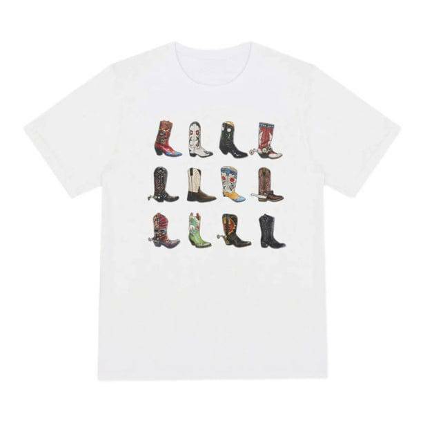 Y2K Fashion Cowboy Boots T-Shirt - Dark Coquette & Acubi Style