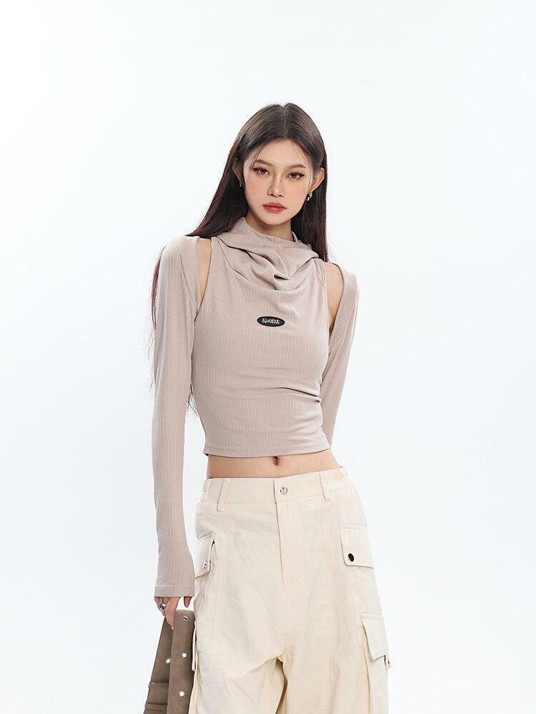 Y2K Fashion Cowl Collar Cut-Out Crop Top - Dark Coquette Aesthetic