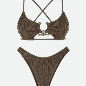 Y2K Fashion Criss Cross Bikini Set - Dark Coquette & Acubi Style