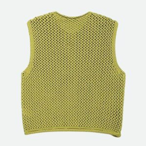 Y2K Fashion Crochet Sleeveless Cardigan - Coquette & Acubi Style