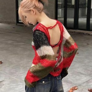 Y2K Fashion Crochet Sweater: Coquette Style for Aesthetic Outfits