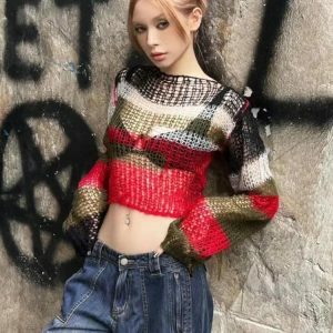 Y2K Fashion Crochet Sweater: Coquette Style for Aesthetic Outfits