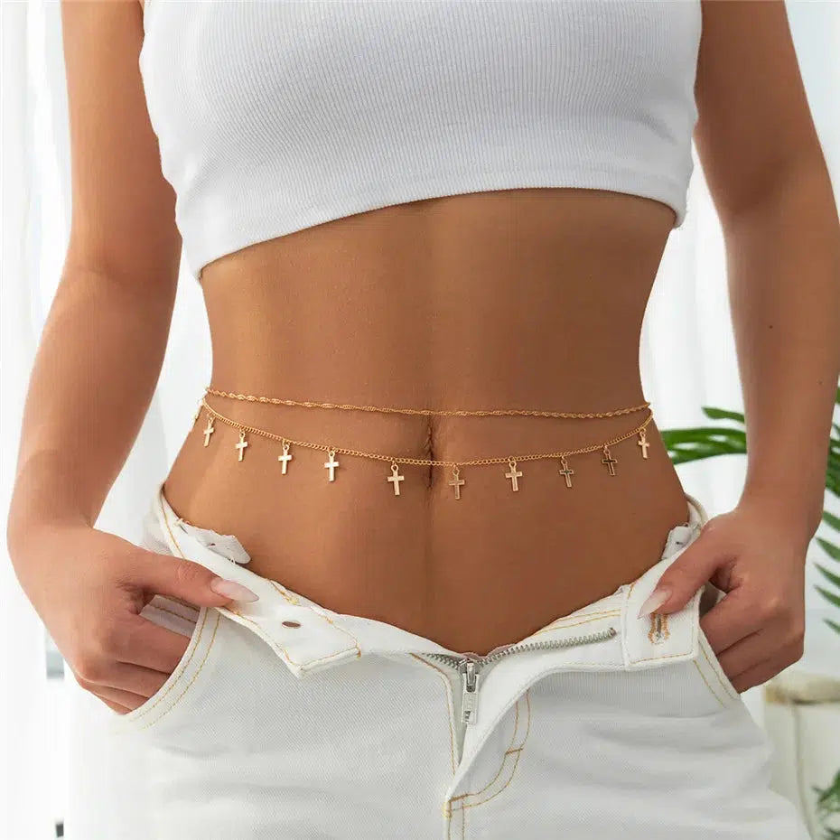 Y2K Fashion Cross Belly Chain - Coquette Style Accessory for Aesthetic Outfits